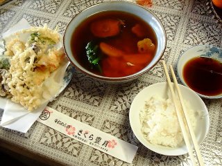 豊月のあんかけうどんと天麩羅